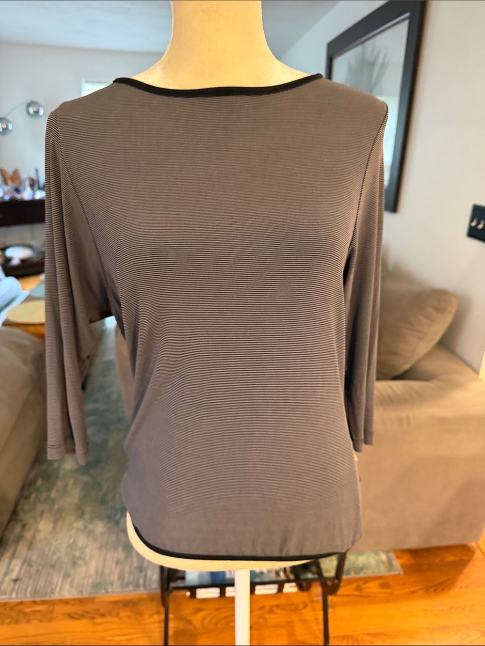 Women's Gray Boatneck Three-Quarter Sleeve Top